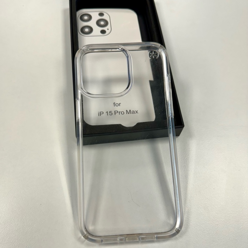 iPhone 15 Pro Max clear silicone SPECK case. Excellent condition.